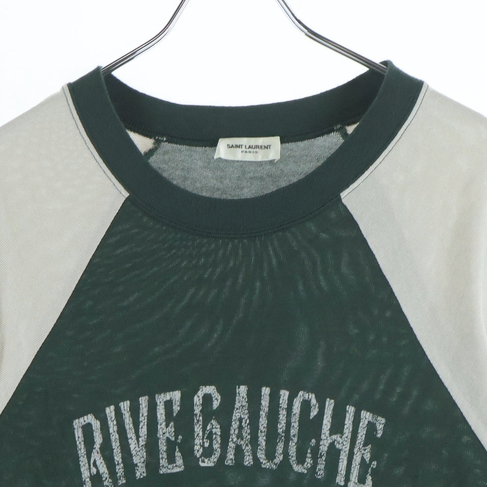 SAINT LAURENT PARIS(サンローランパリ) 23SS Rive Gauche Raglan T-shirt フロントプリント ラグラン Tシャツカットソー グリーン 710826 Y36XT