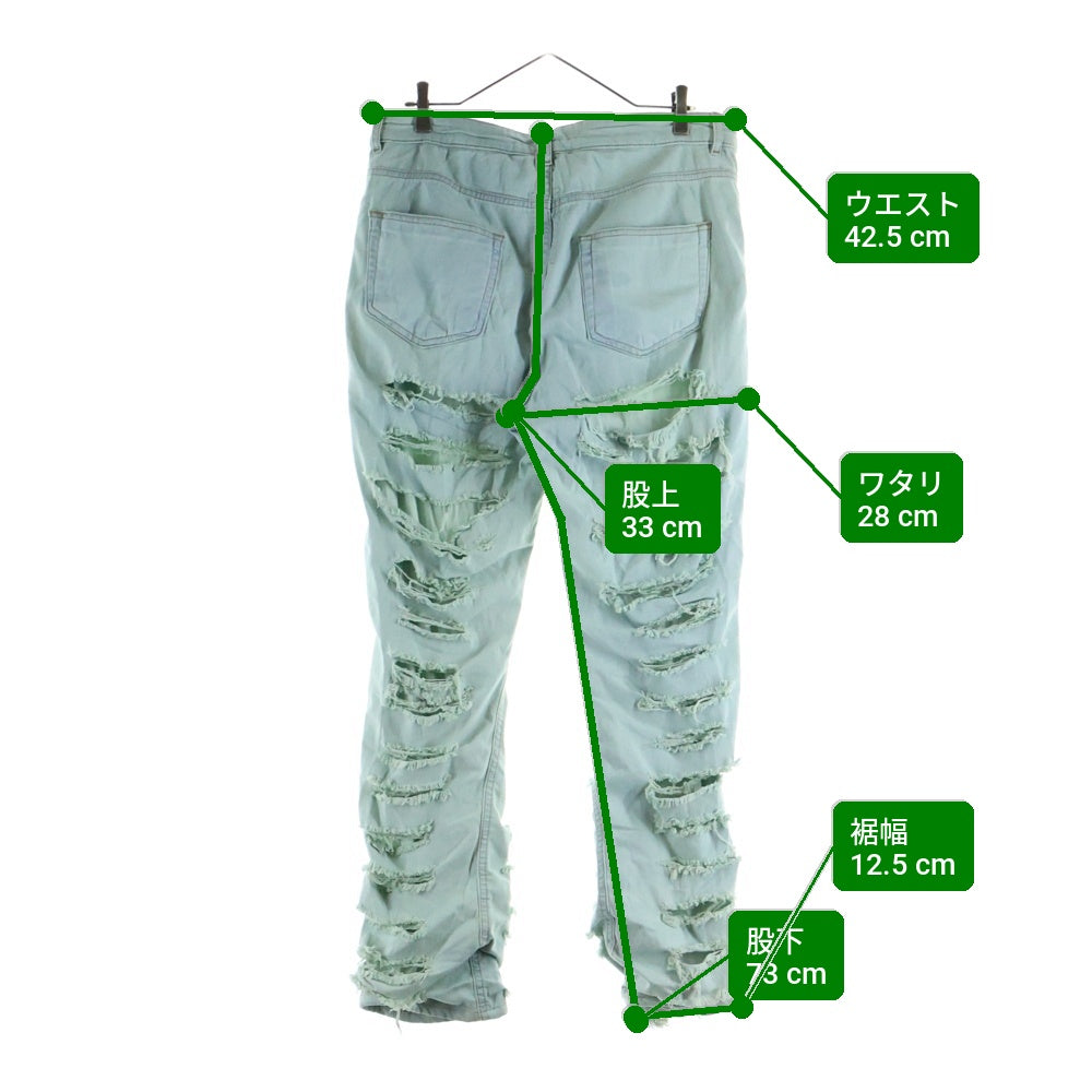 DRKSHDW(ダークシャドウ) Shredded Double Layer Detroit Pants クラッシュ加工 スリムデニムパンツ ライトブルー DU02B4366 SAQLS