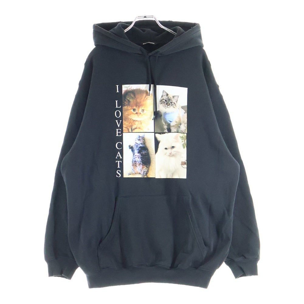 BALENCIAGA 猫プリント ブラックパーカー foodie BALENCIAGA(バレンシアガ) 21SS I Love Cat Hoodie キャット 猫 フォト