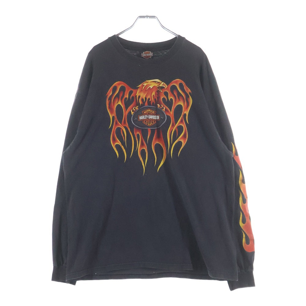 HARLEY DAVIDSON(ハーレーダビッドソン) VINTAGE 00s FIRE FLAME L/S ブルー フレイム ロンT 長袖カットソー ブラック
