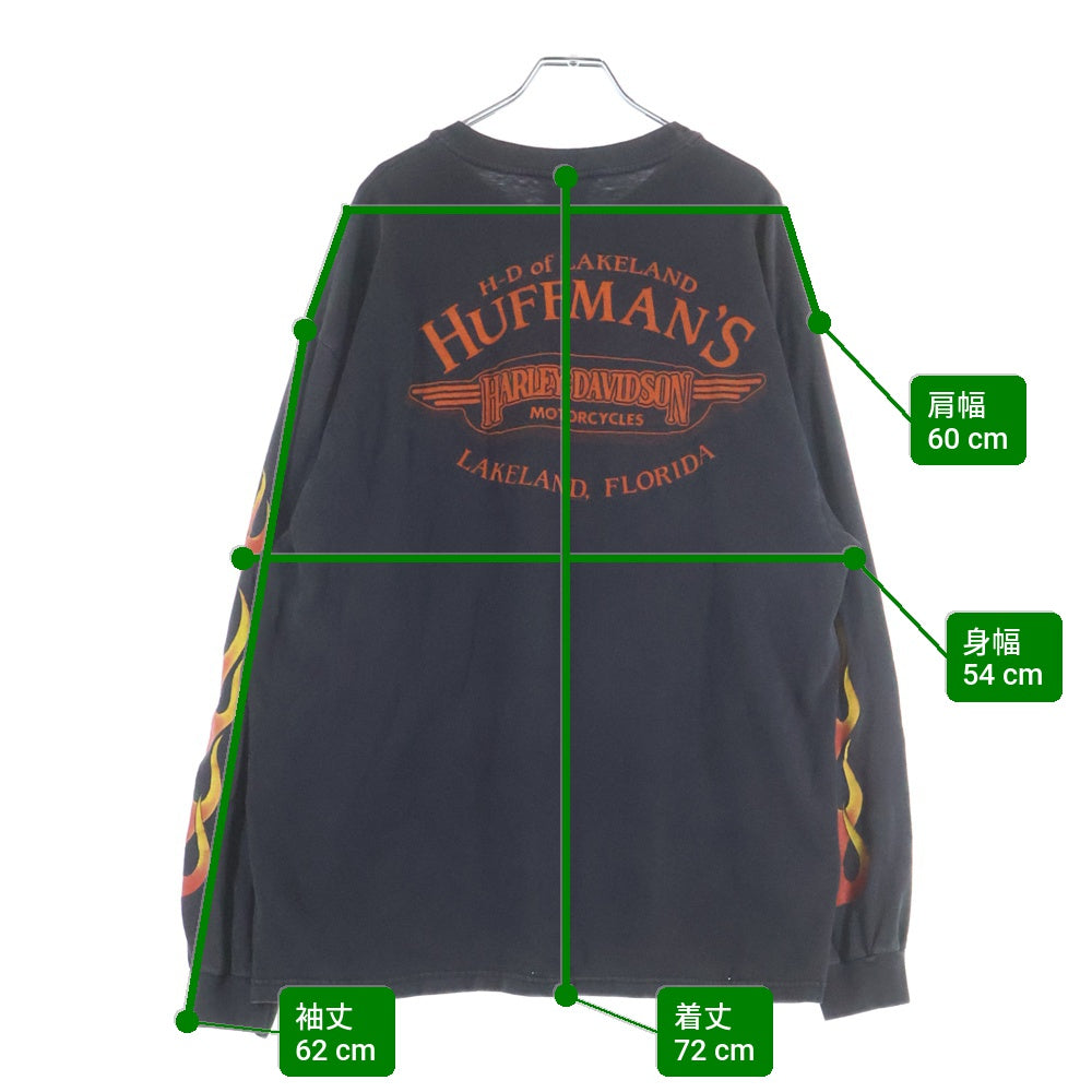 HARLEY DAVIDSON(ハーレーダビッドソン) VINTAGE 00s FIRE FLAME L/S ブルー フレイム ロンT 長袖カットソー ブラック