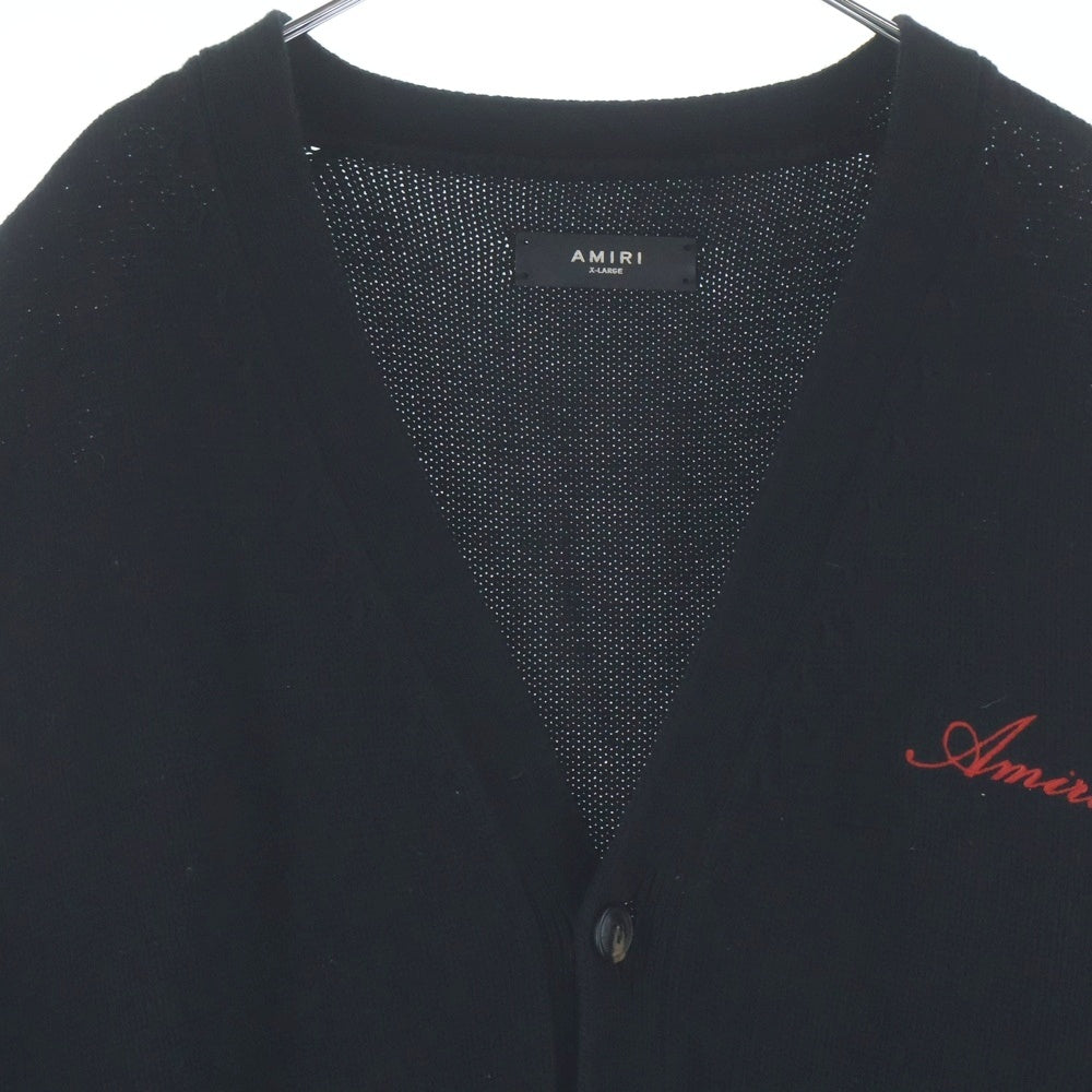 AMIRI(アミリ) フロントロゴ 袖ボーンズ刺繍 ニットカーディガン ブラック