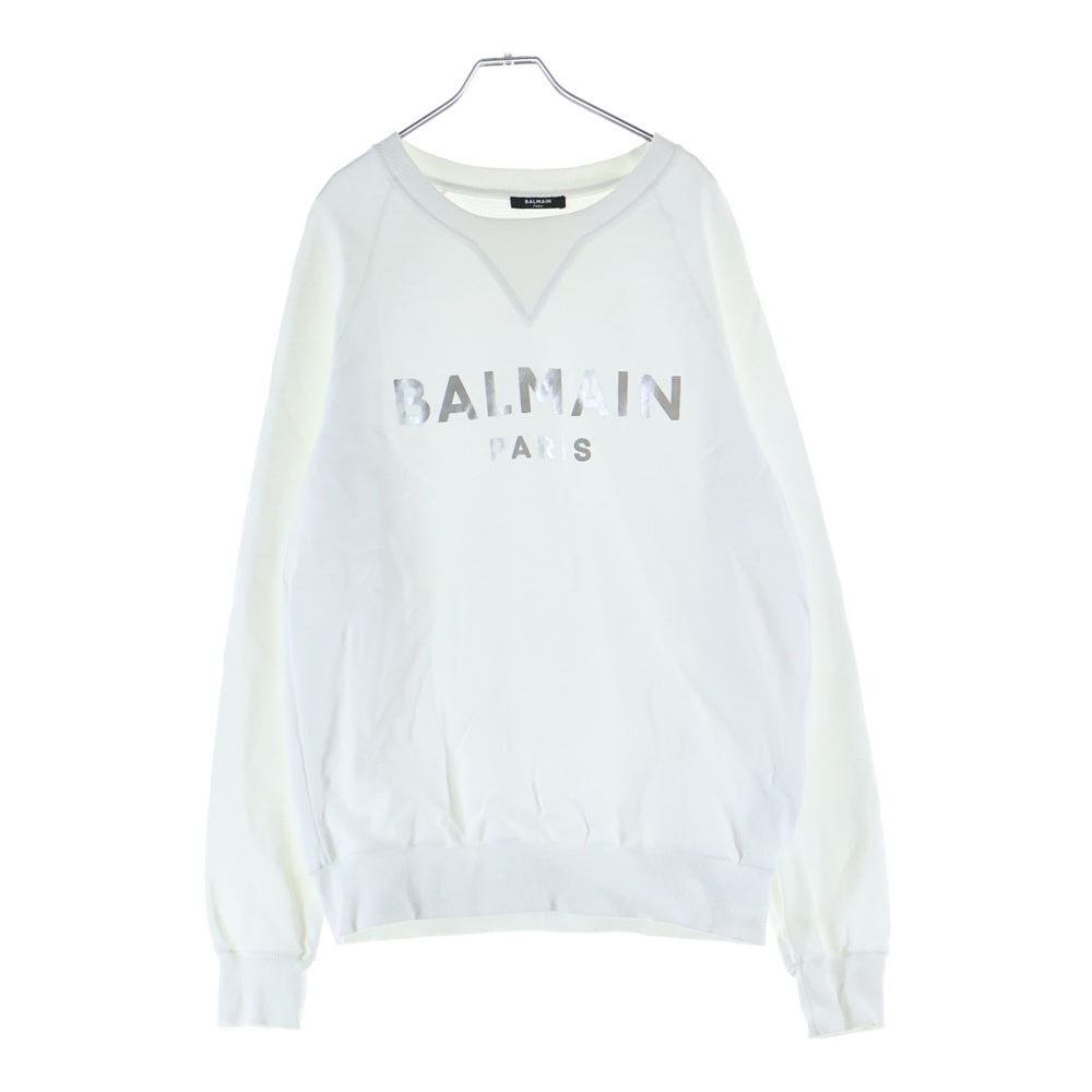 BALMAIN(バルマン) 22SS ロゴプリント スウェットトレーナー ホワイト/シルバー JQ005BB29