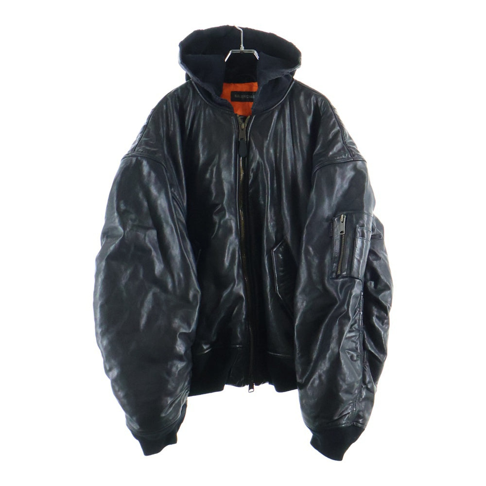 BALENCIAGA(バレンシアガ) 22AW MA-1 レザーボンバージャケット フード付き ブラック 750930 TOS17