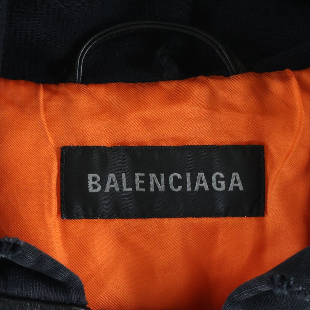 BALENCIAGA(バレンシアガ) 22AW MA-1 レザーボンバージャケット フード付き ブラック 750930 TOS17