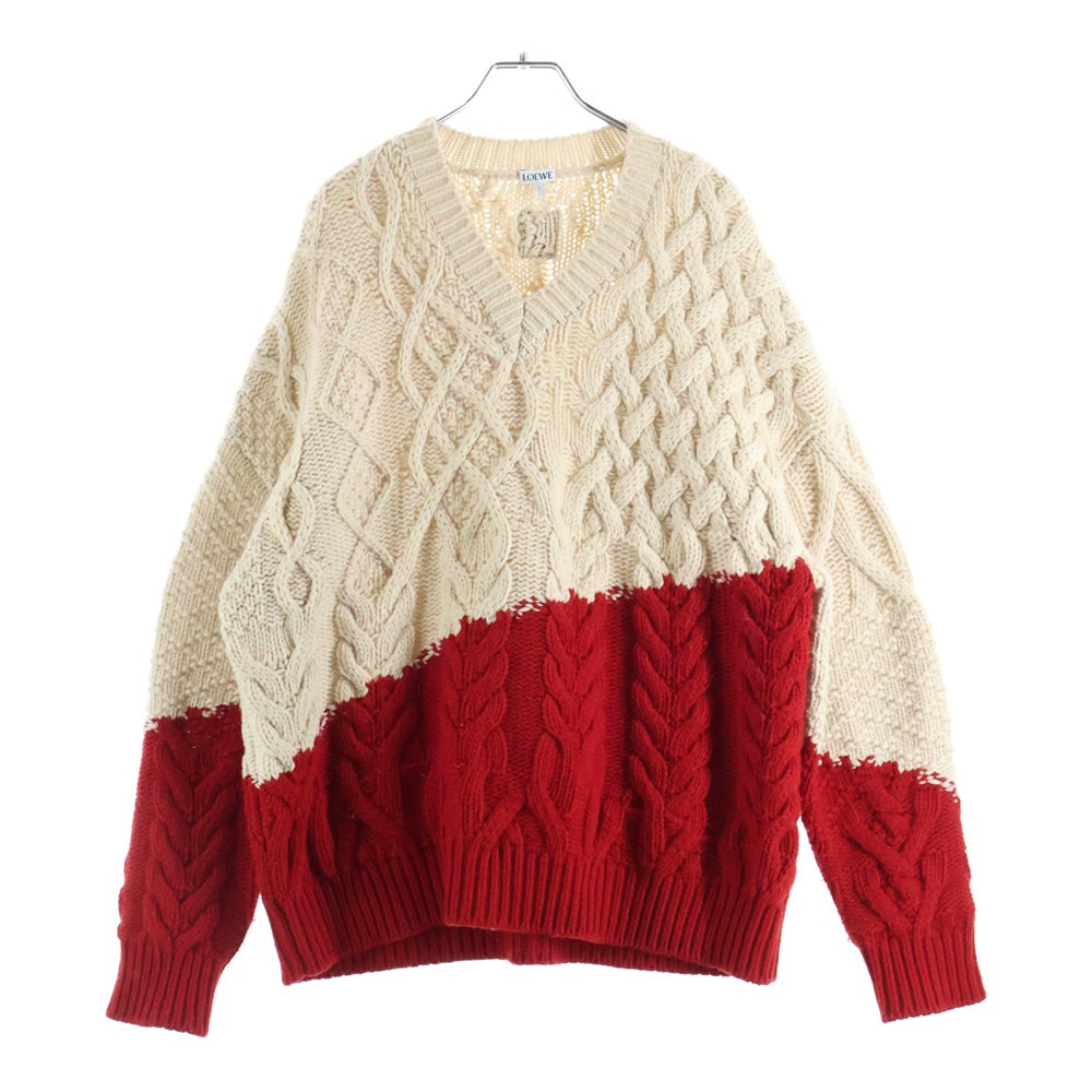LOEWE(ロエベ) 23AW グラデーション ケーブル 編みニットセーター H526Y 14KH6 ホワイト/レッド
