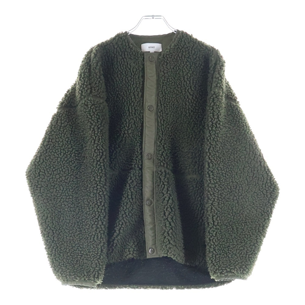 HYKE(ハイク) オーバーサイズ ノーカラー ボアジャケット カーキ 182-17176 012