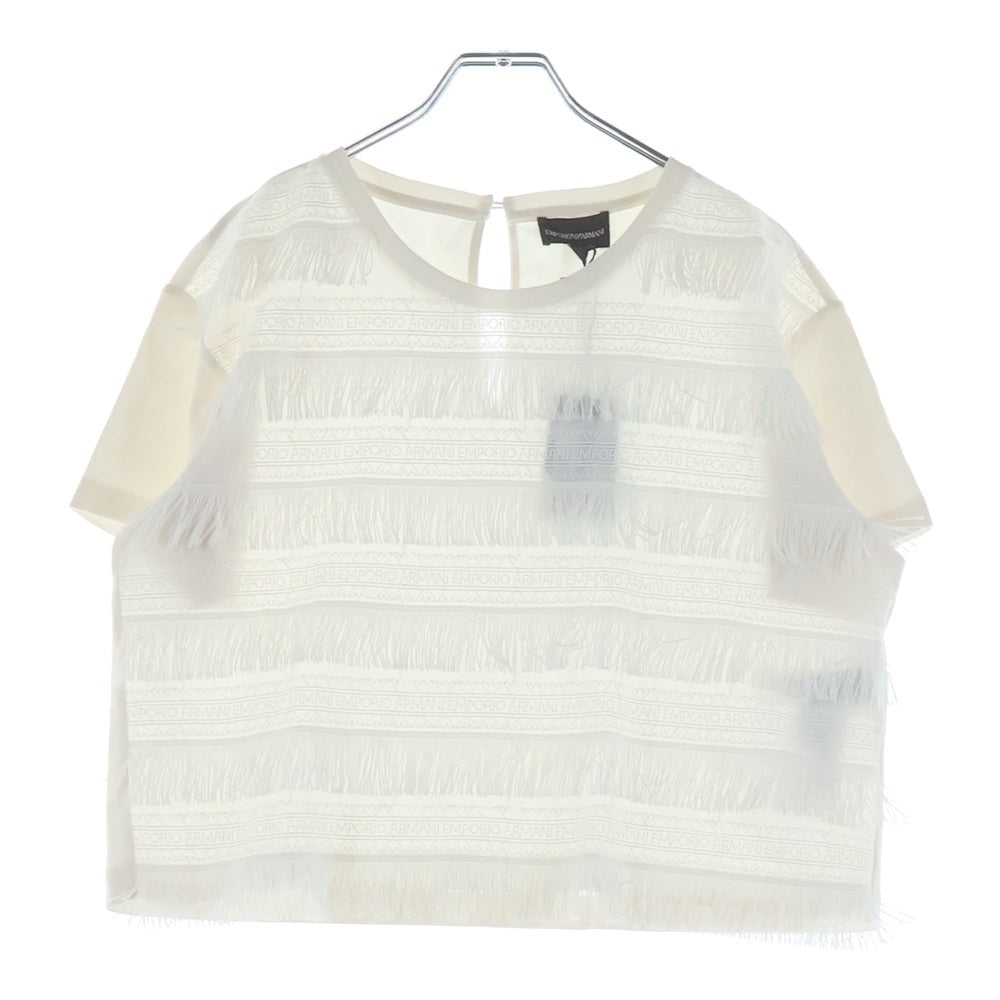 EMPORIO ARMANI(エンポリオアルマーニ) ロゴ刺繍 フロントフリンジデザインTシャツ ホワイト EW001518 AF12545 レディース