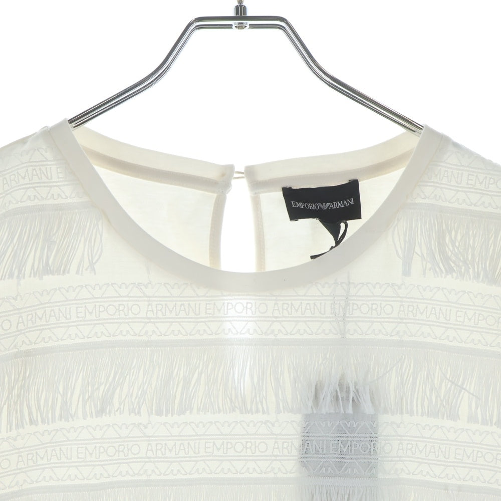 EMPORIO ARMANI(エンポリオアルマーニ) ロゴ刺繍 フロントフリンジデザインTシャツ ホワイト EW001518 AF12545 レディース