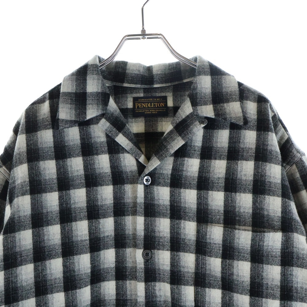 PENDLETON(ペンドルトン) ×WACKO MARIA WOOL OMBRE CHECK OPEN COLLAR SHIRT ×ワコマリア ウールオンブレチェック オープンカラーシャツ 25FW-WMS-PE01 ブラック/ホワイト