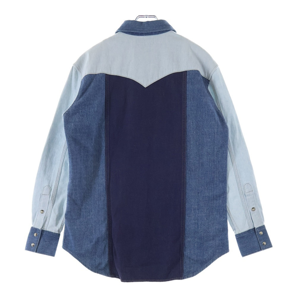 CELINE(セリーヌ) パッチワークデニムウエスタンシャツ スナップダウン長袖シャツ ブルー 2T353521T
