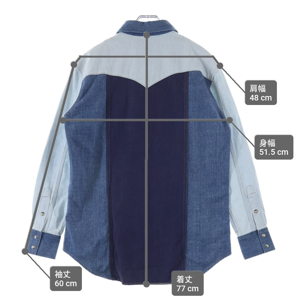 CELINE(セリーヌ) パッチワークデニムウエスタンシャツ スナップダウン長袖シャツ ブルー 2T353521T