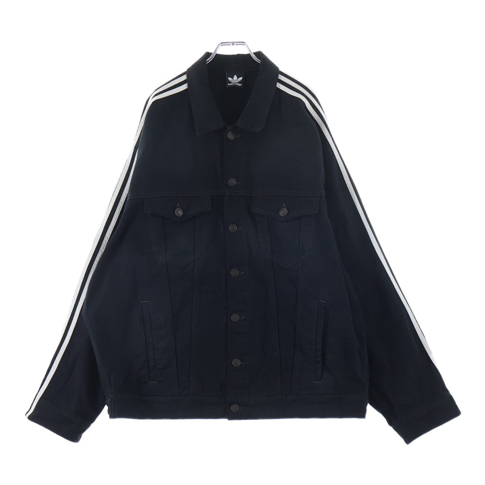 BALENCIAGA(バレンシアガ) 23SS ×adidas クラッシュ加工 サイドライン デニムジャケット ブラック 724775 TNW54