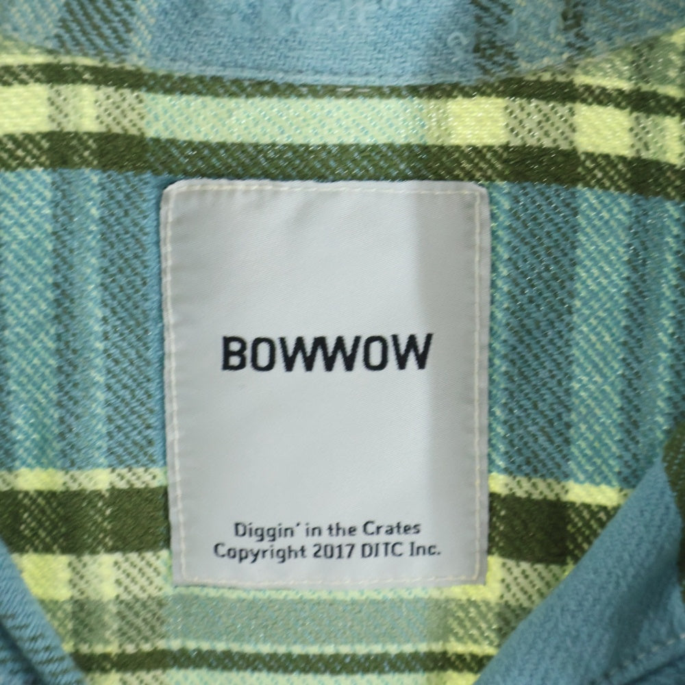 BOWWOW(バウワウ) ダメージ加工 チェック柄 長袖フランネルシャツ ブルー