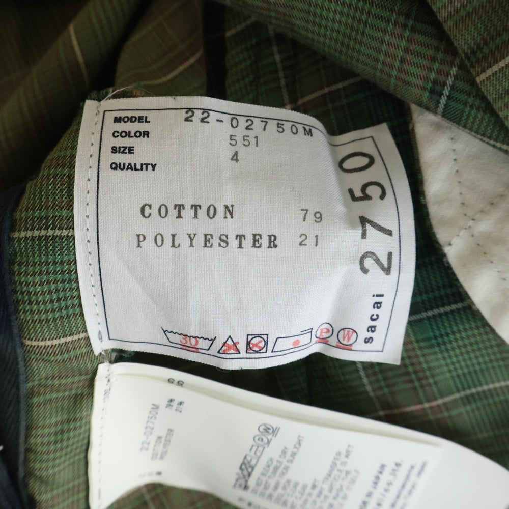 Sacai(サカイ) 22SS Glencheck Coat グレンチェックコート グリーン 22-02750M