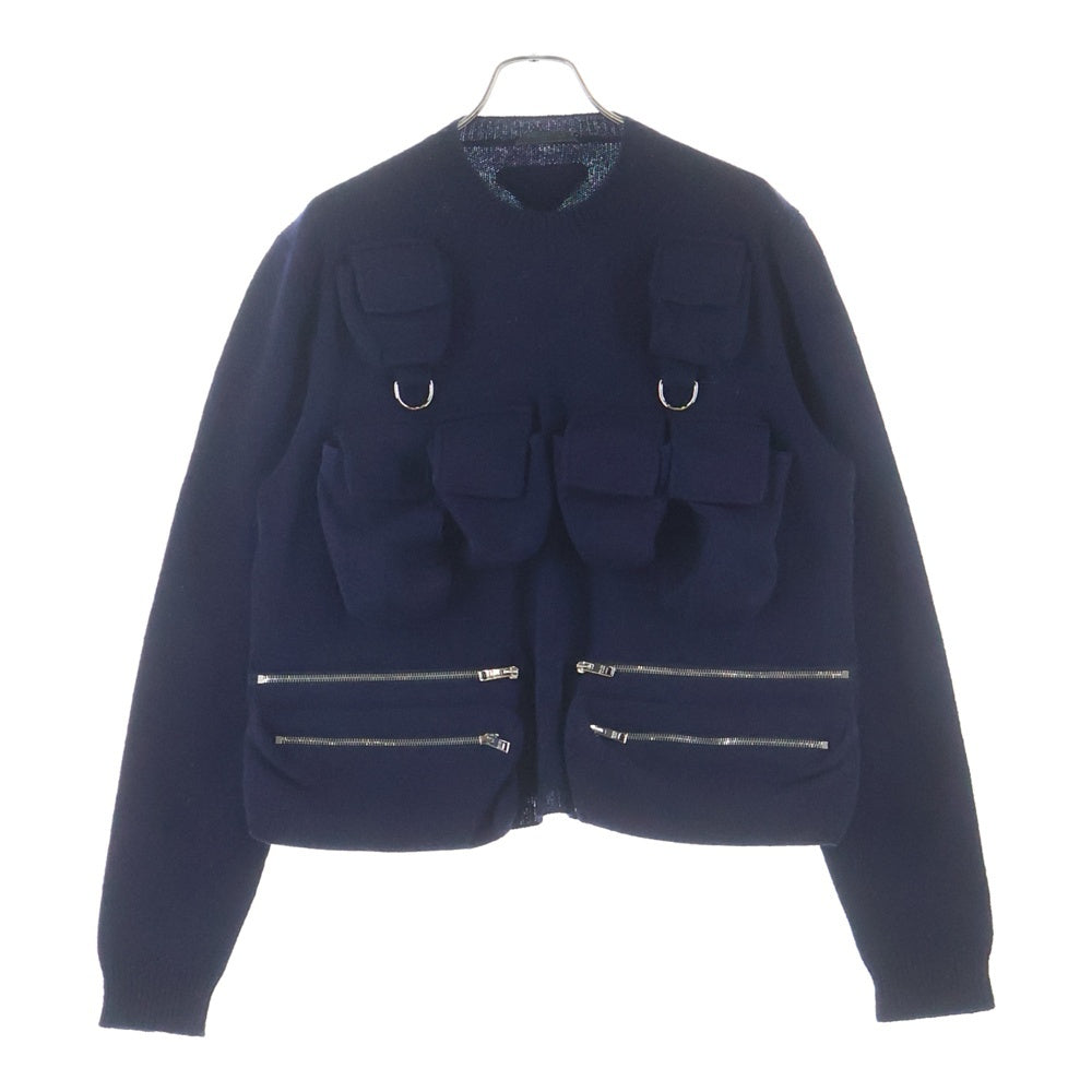 PRADA プラダ 24SS Shetland wool crew-neck sweater クルーネックニットセーター ネイビー UMB741 S000 14D7 PRADA(プラダ) 24SS Shetland wool crew-neck sweater クルーネック