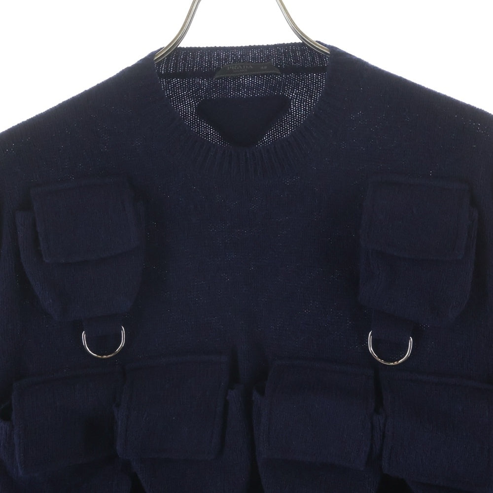 PRADA(プラダ) 24SS Shetland wool crew-neck sweater クルーネックニットセーター ネイビー UMB741 S000 14D7