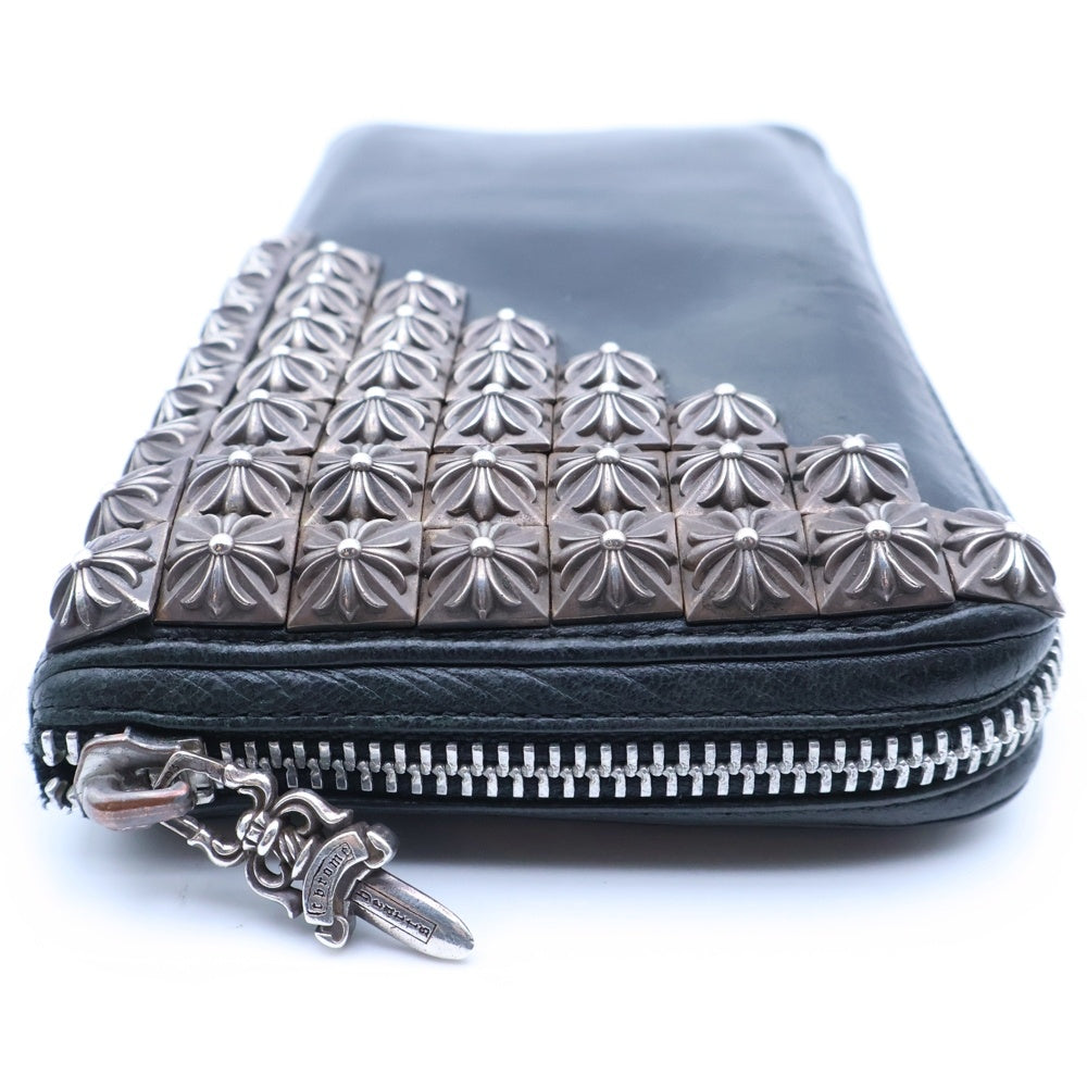 CHROME HEARTS(クロムハーツ) REC F ZIP ゼロピラミッドスタッズコーナー ラウンドジップレザー 財布 ブラック/シルバー