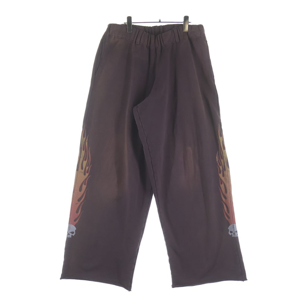 KAMIYA(カミヤ) 25AW SKULL FLAME Distressed Sweat Pants スカルフレームプリント スウェットパンツ ブラウン G15PT076