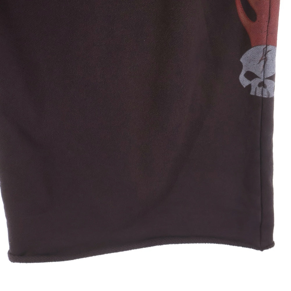 KAMIYA(カミヤ) 25AW SKULL FLAME Distressed Sweat Pants スカルフレームプリント スウェットパンツ ブラウン G15PT076