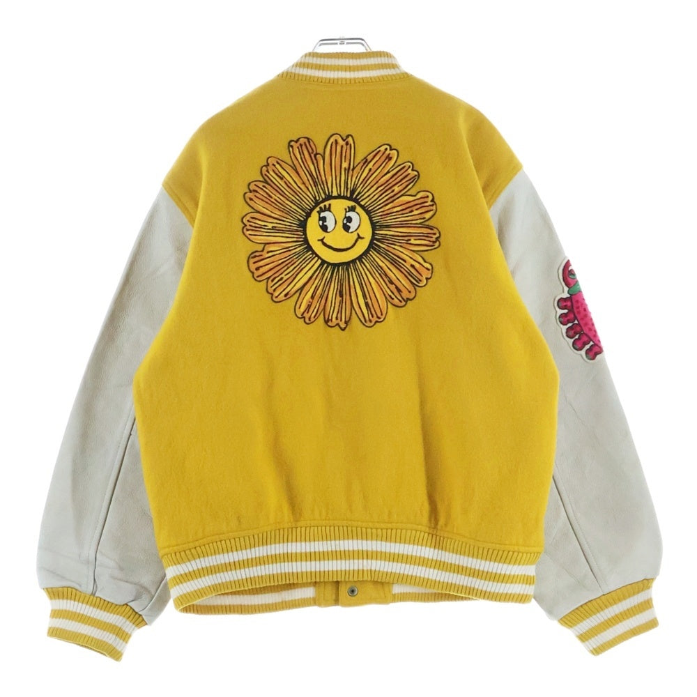 HYSTERIC GLAMOUR(ヒステリックグラマー) VINTAGE 缶バッジ バックサンフラワー刺繍 スタジャン イエロー 2AB-0275