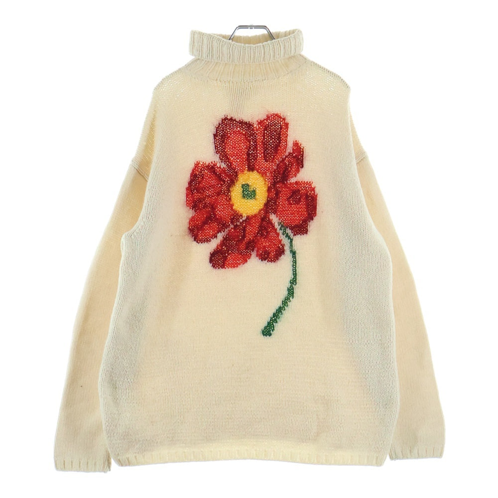 Yohji Yamamoto POUR HOMME(ヨウジヤマモト プールオム) 95AW Red Daisy Floral Turtleneck フラワー刺繍 タートルネック ニットセーター ホワイト HE-K31-198