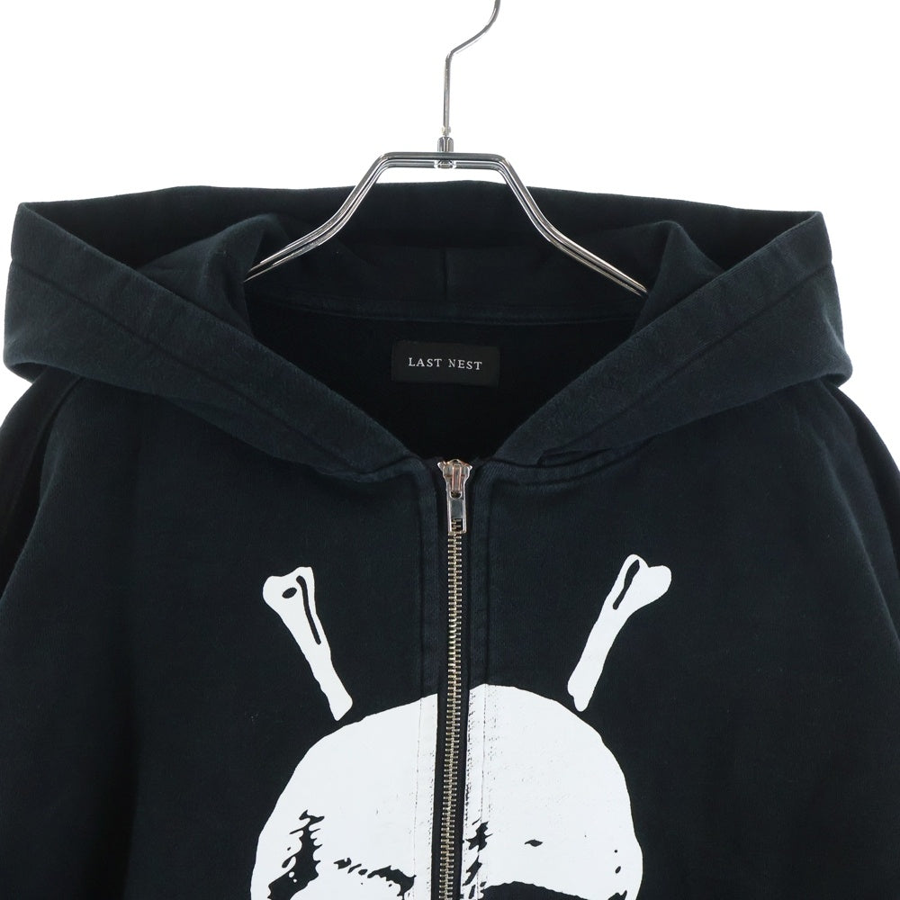 LAST NEST(ラスト ネスト) DEATH SKULL HOODIE デススカルプリントジップアップパーカー フーディ ブラック