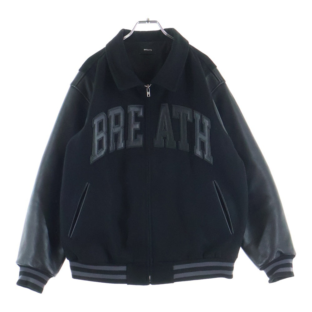 BREATH ブレス 24AW BREATH ARCH LOGO JACKET アーチロゴ ウール レザー切替 ジャケット ブラック BR24AW-00002 BREATH(ブレス) 24AW BREATH ARCH LOGO JACKET アーチロゴ ウール