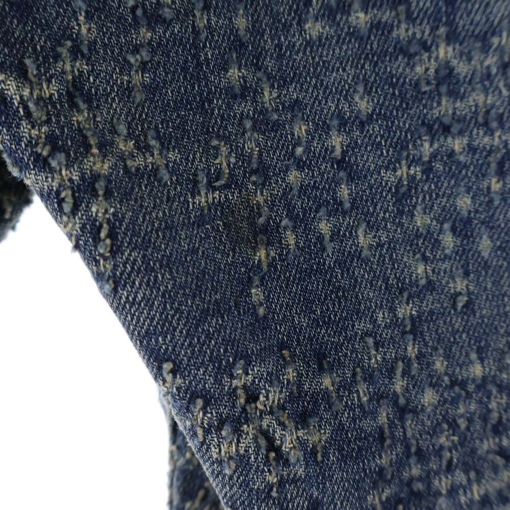 GUAPI(グアピ) デストロイドダブルニーフレアデニムパンツ インディゴ