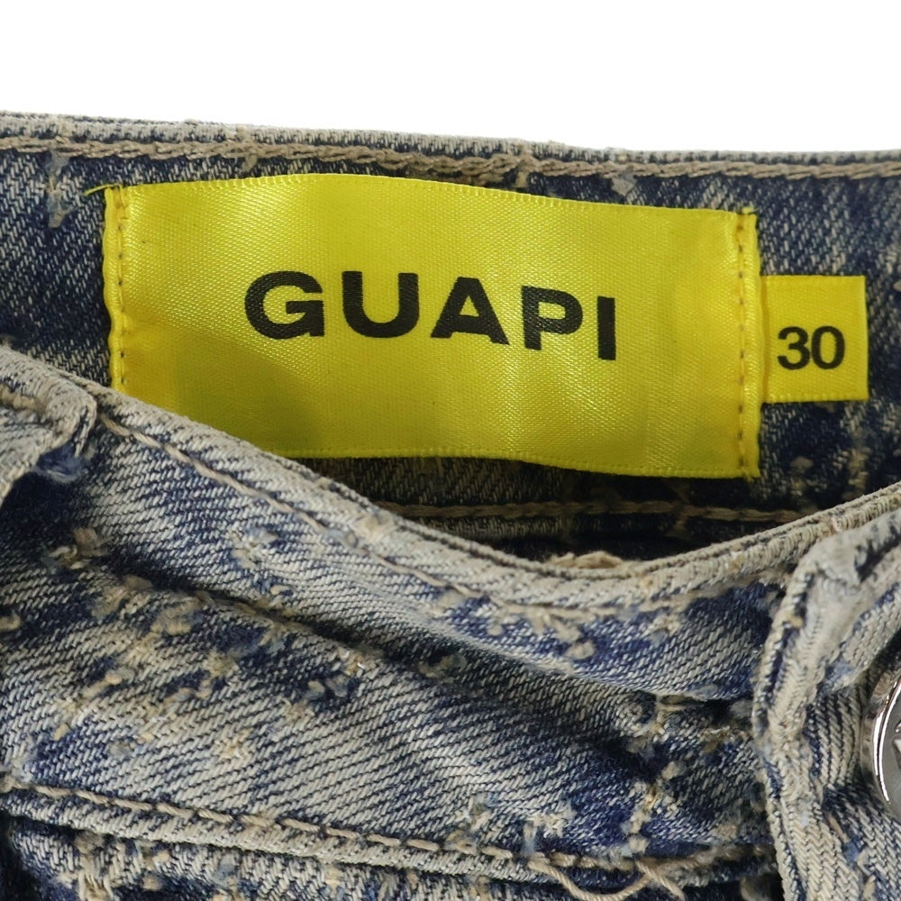 GUAPI(グアピ) デストロイドダブルニーフレアデニムパンツ インディゴ
