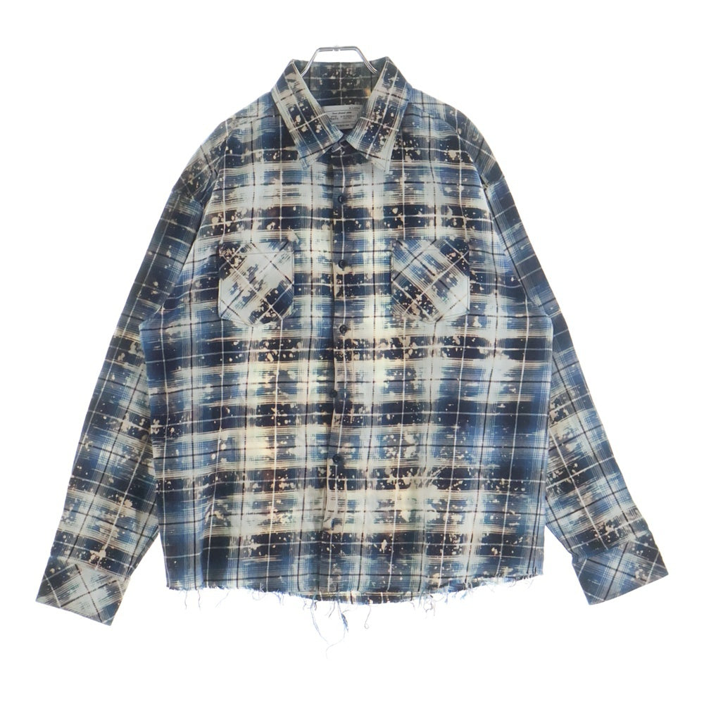 Rafu(ラフ) Bleached Damaged Shirts ブリーチ ダメージ加工 フランネル長袖シャツ ブルー