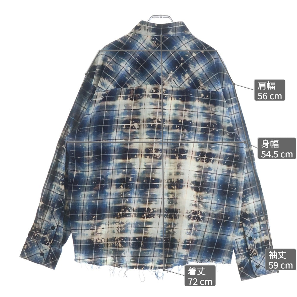 Rafu(ラフ) Bleached Damaged Shirts ブリーチ ダメージ加工 フランネル長袖シャツ ブルー