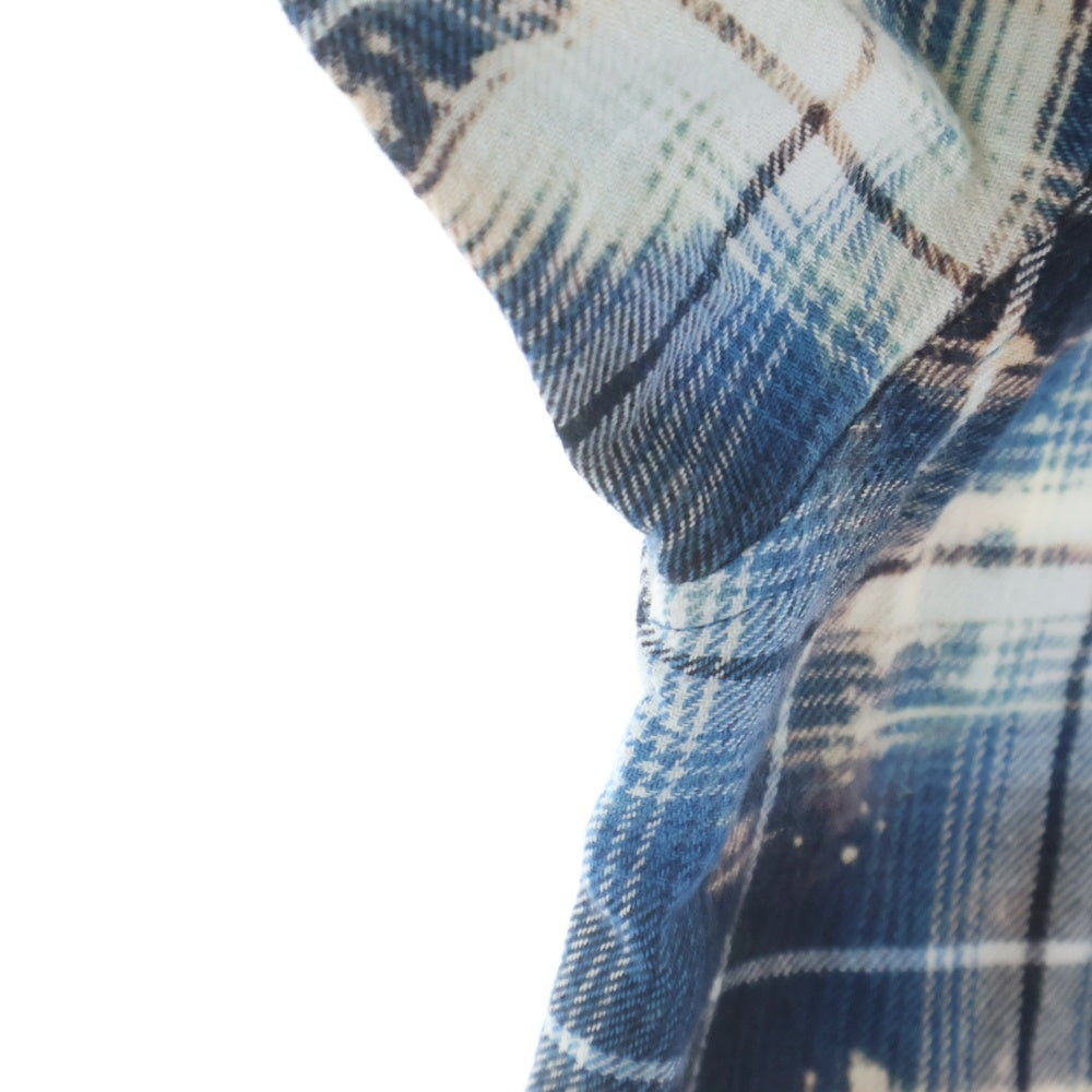 Rafu(ラフ) Bleached Damaged Shirts ブリーチ ダメージ加工 フランネル長袖シャツ ブルー