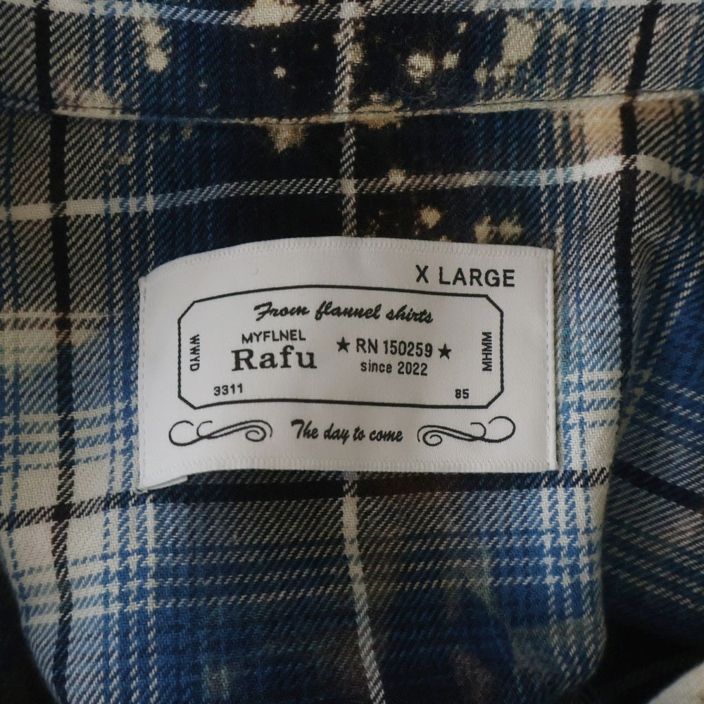 Rafu(ラフ) Bleached Damaged Shirts ブリーチ ダメージ加工 フランネル長袖シャツ ブルー