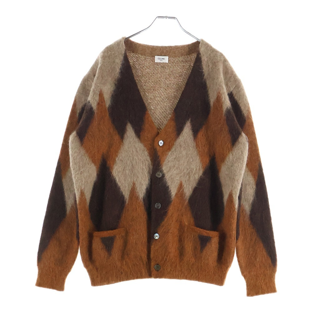 CELINE(セリーヌ) 19AW ARGYLE MOHAIR CARDIGAN アーガイル モヘア ダイヤ カーディガン ブラウン 2A584382D