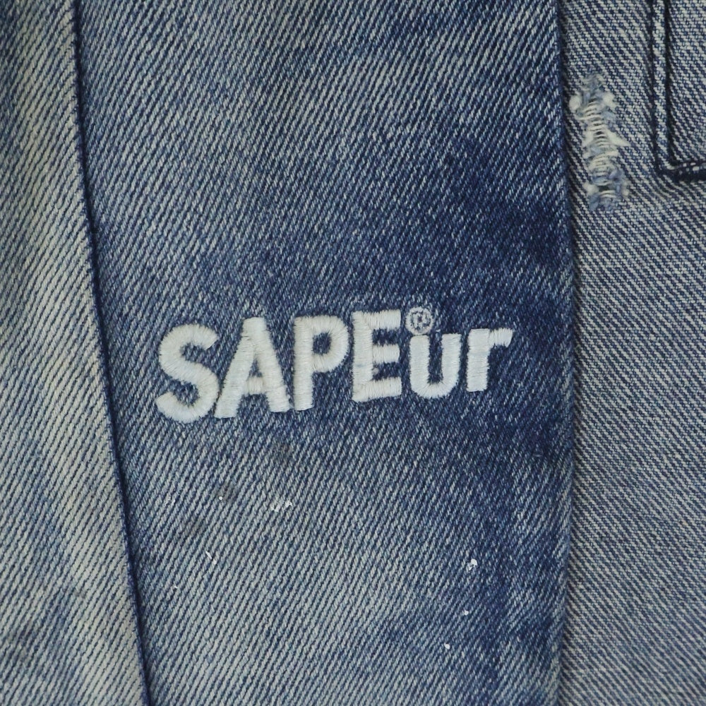 SAPEur(サプール) ロゴ刺繍 切替デザイン デニムイージーパンツ インディゴ