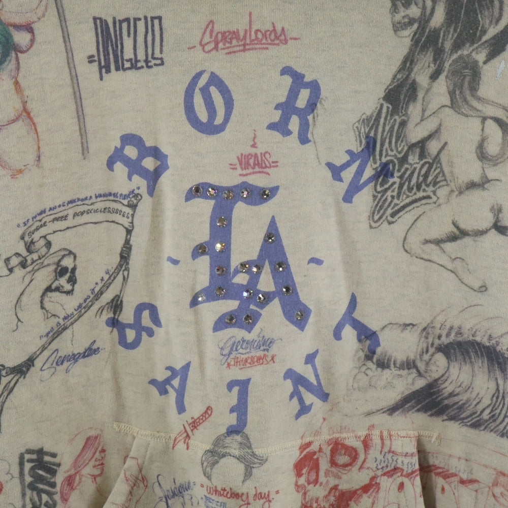 SAINT MICHAEL(セントマイケル) 24SS×Born × Raised Paint ボーンレイズド 総柄ペイントパーカー SM-YS3-0000-C11 ベージュ