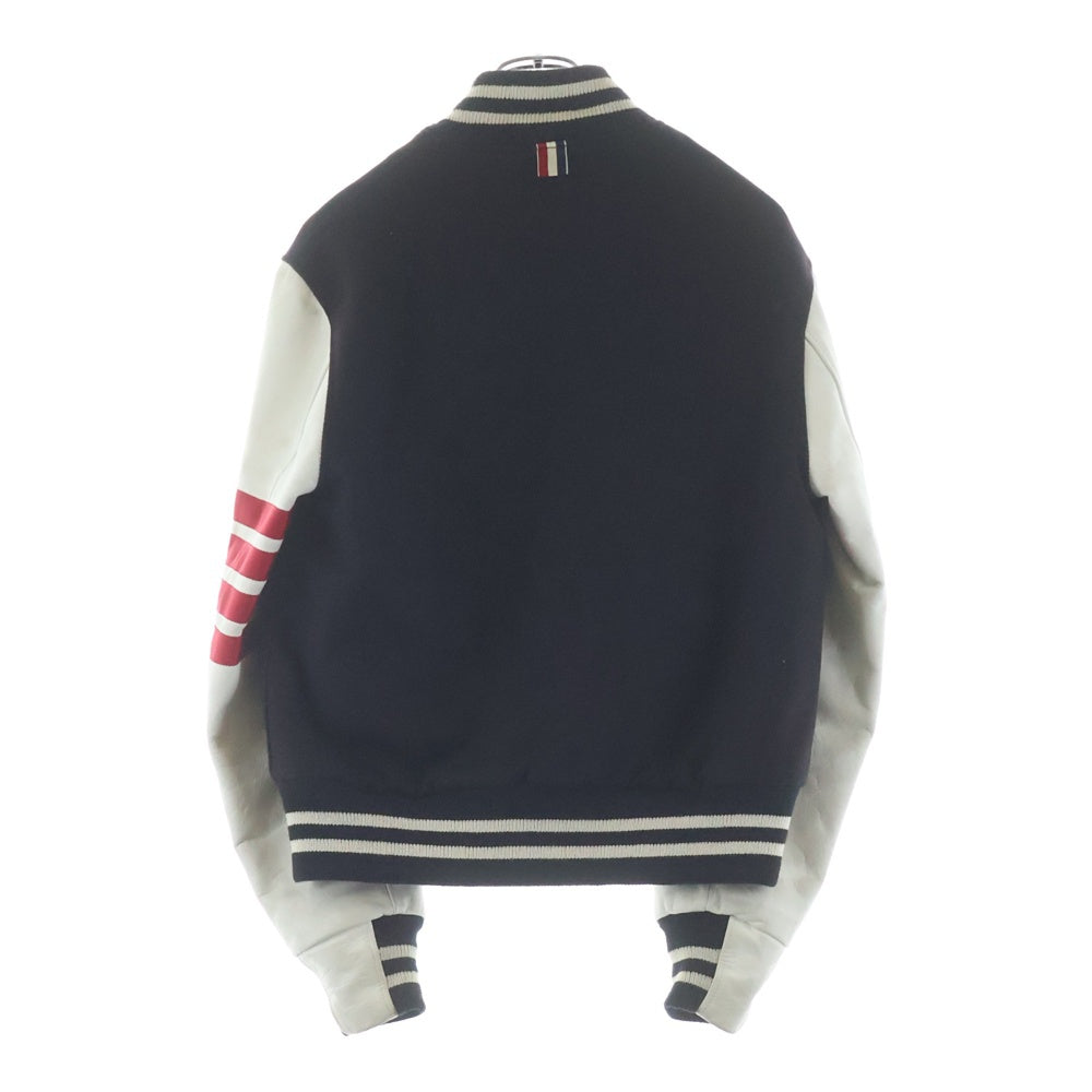 THOM BROWNE(トムブラウン) 4BAR レザー切替 スタジアムジャケット ブラック/ホワイト/レッド 01103I1030