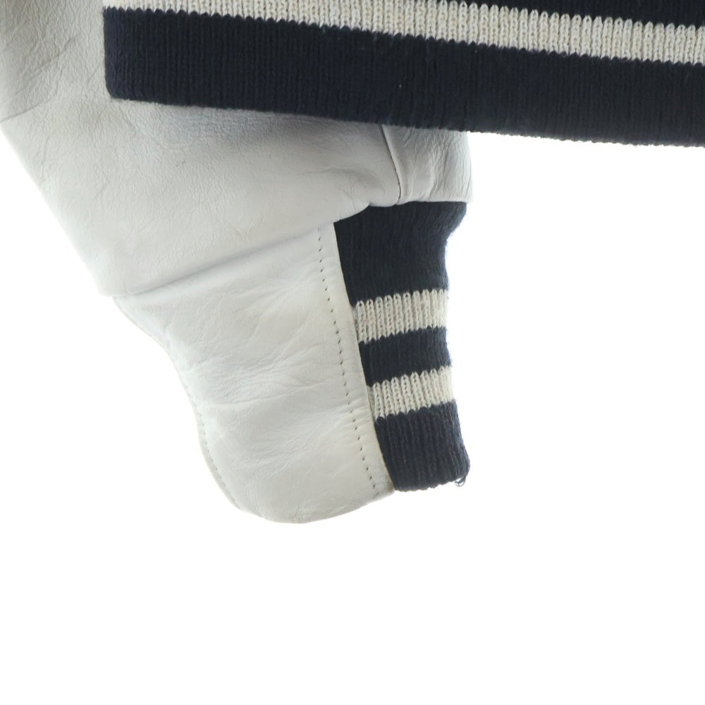THOM BROWNE(トムブラウン) 4BAR レザー切替 スタジアムジャケット ブラック/ホワイト/レッド 01103I1030