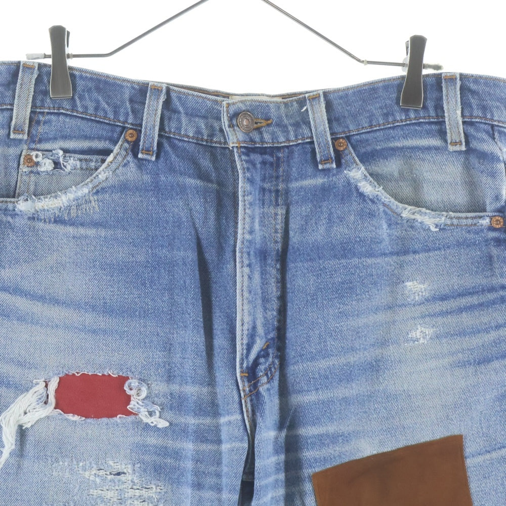 greatLand(グレイトランド) POLLYMAN DENIM ポリーマンデニム ダメージ加工 パッチデザインデニムパンツ インディゴ