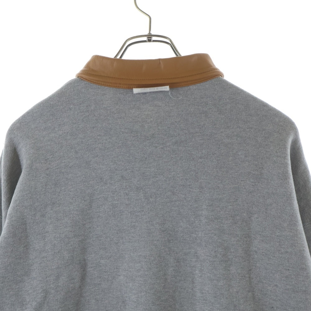 NO BRAND(ノーブランド) KYOU BROTHERS LEATHER HEAVY WEIGHT SWEAT 襟レザー ハーフジップスウェットトレーナー グレー KU3SSUSWT01