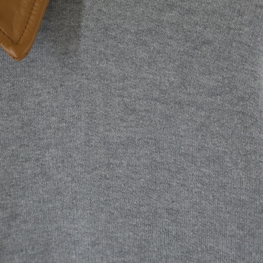 NO BRAND(ノーブランド) KYOU BROTHERS LEATHER HEAVY WEIGHT SWEAT 襟レザー ハーフジップスウェットトレーナー グレー KU3SSUSWT01