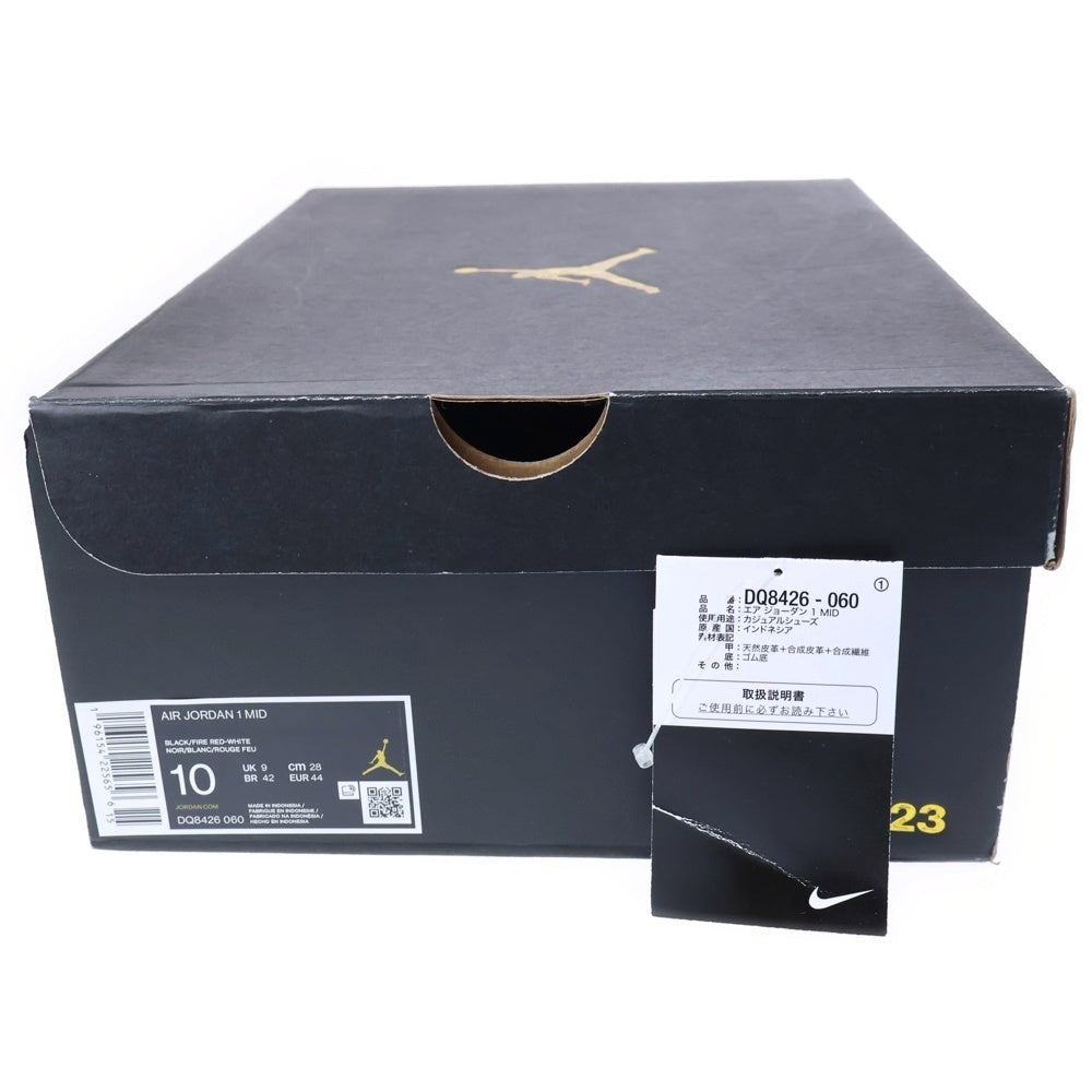 NIKE(ナイキ) AIR JORDAN 1 MID BRED TOE DQ8426-060 エアジョーダン 1 ブレッド トゥ レザーミッドカットスニーカー シューズ ブラック/レッド US10/28.0cm
