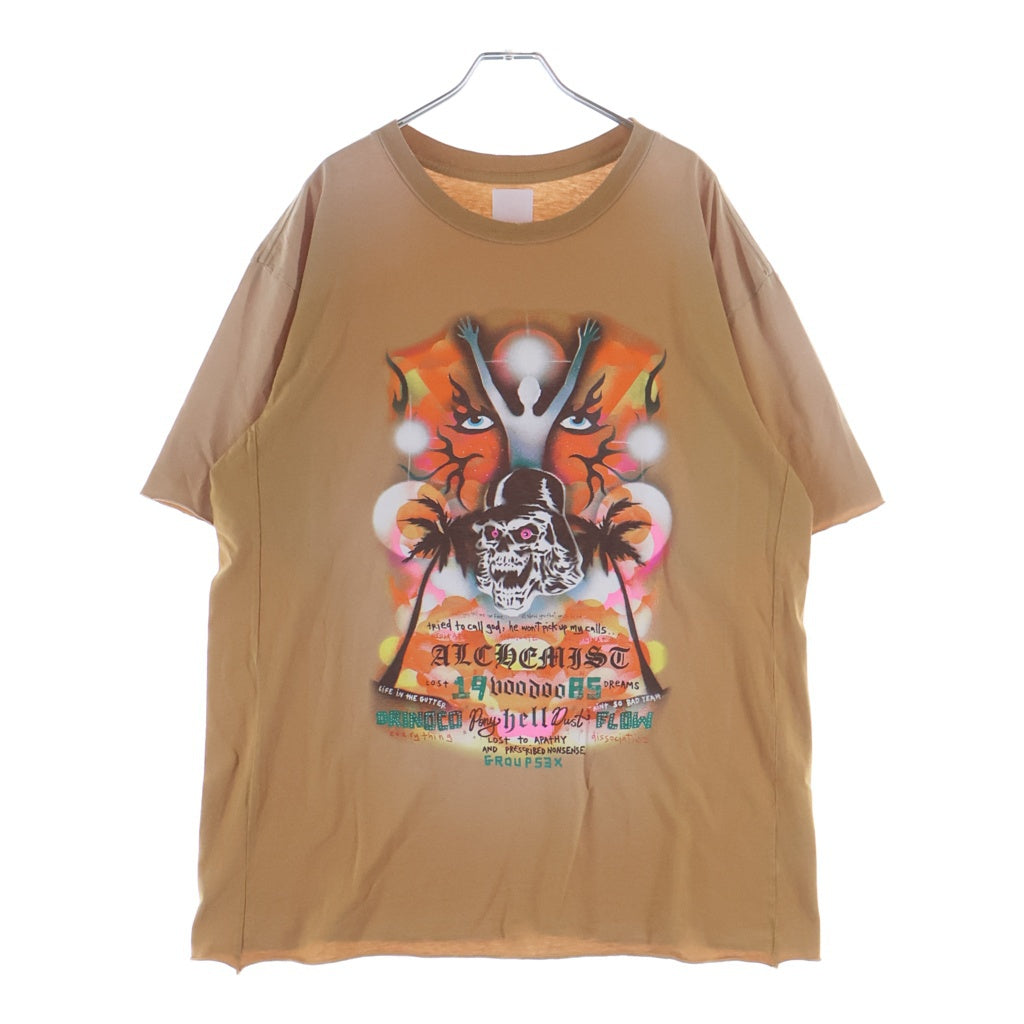 ALCHEMIST(アルケミスト) フロントプリント ヴィンテージ加工 半袖クルーネックTシャツ オレンジ