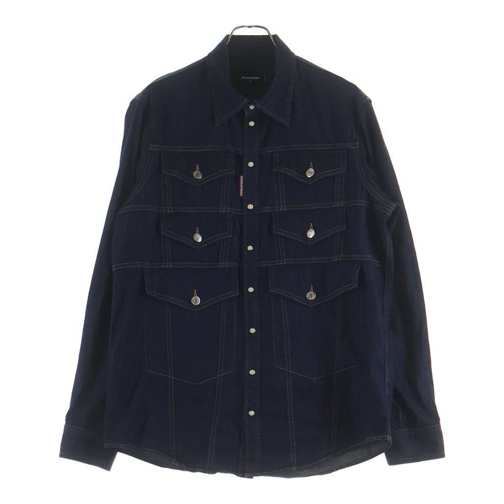 DSQUARED2(ディースクエアード) マルチポケットデニム長袖シャツ インディゴ S74DM0351