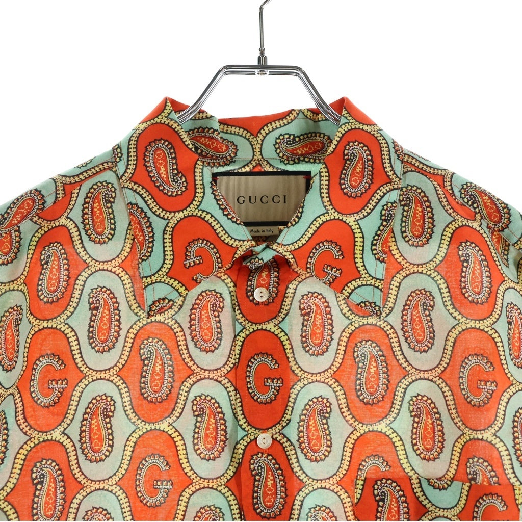 GUCCI(グッチ) 21AW ペイズリーリネン総柄シャツ 半袖シャツ オレンジ 653979 ZAGQ1