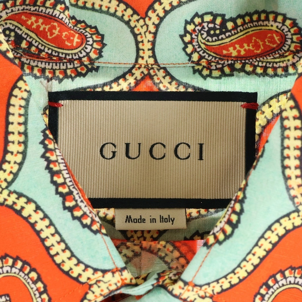 GUCCI(グッチ) 21AW ペイズリーリネン総柄シャツ 半袖シャツ オレンジ 653979 ZAGQ1