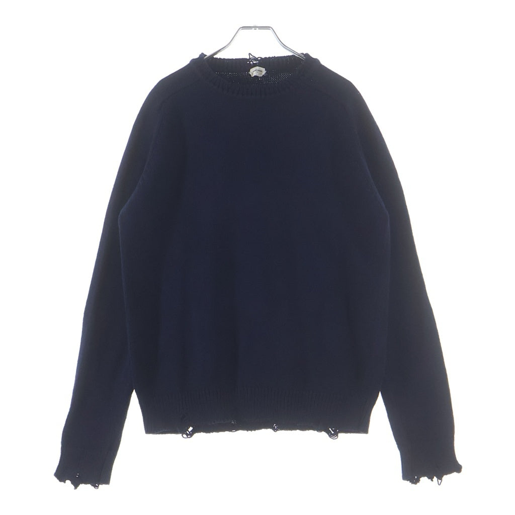 SAINT LAURENT PARIS(サンローランパリ) 19AW デストロイ加工 クラッシュニットセーター ネイビー 604798 YAL02