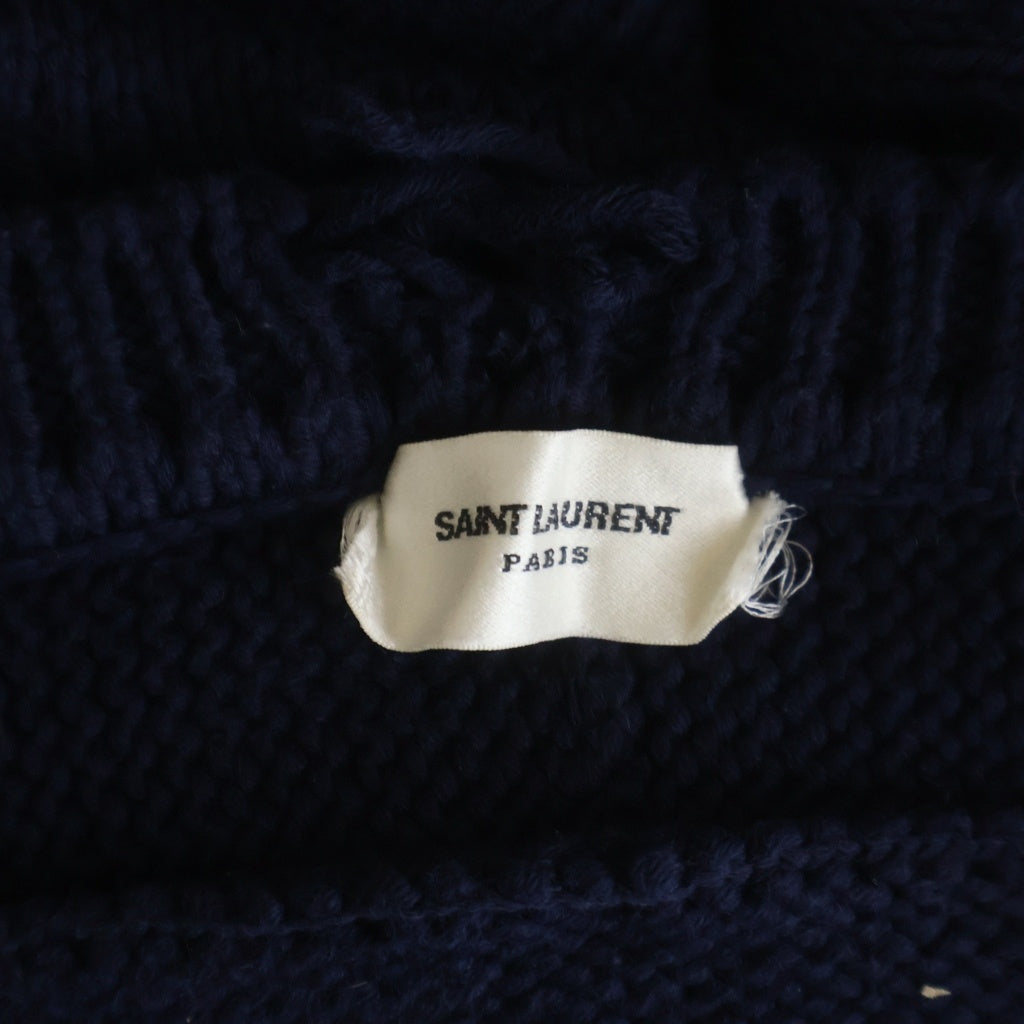 SAINT LAURENT PARIS(サンローランパリ) 19AW デストロイ加工 クラッシュニットセーター ネイビー 604798 YAL02
