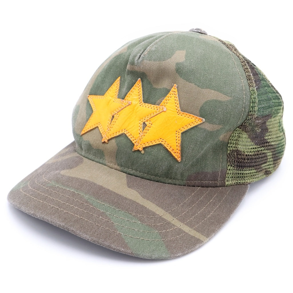 CHROME HEARTS(クロムハーツ) 3STAR TRUCKER CAP スターレザーパッチ スターボール付 カモフラ メッシュ トラッカーキャップ ベースボールキャップ 帽子 カーキ